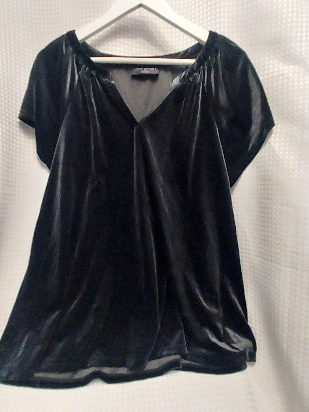 Lane Bryant Black Velvet V-Neck Short Sleeve Blouse